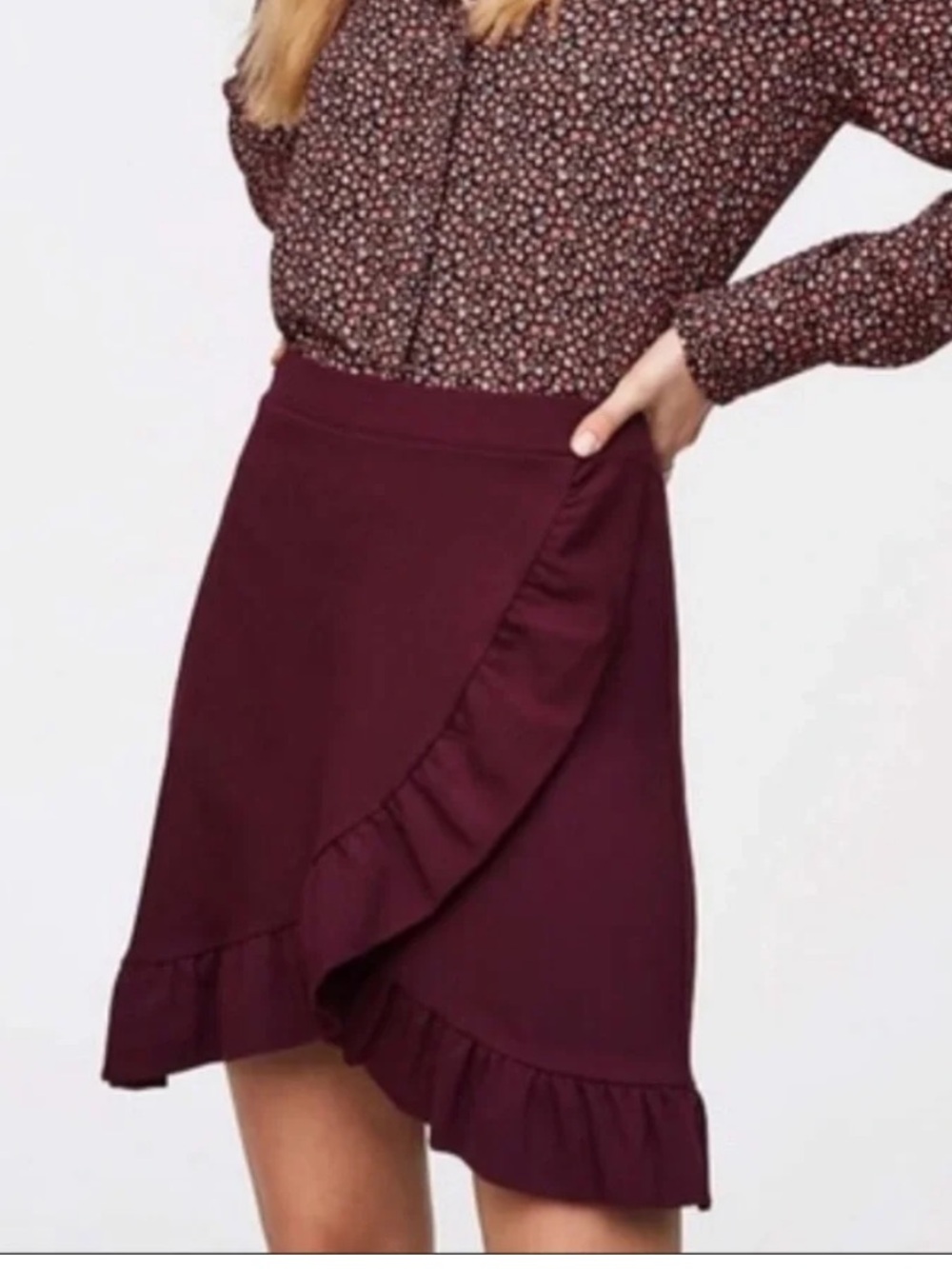 Women’s Ruffle Wrap-Front Skirt - burgundy plum
